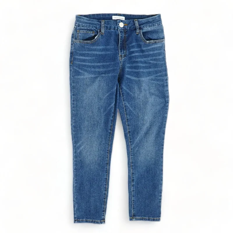 Blue Solid Mid Rise Slim Leg Jeans Comfortable Distressed Straight-Leg Jeans