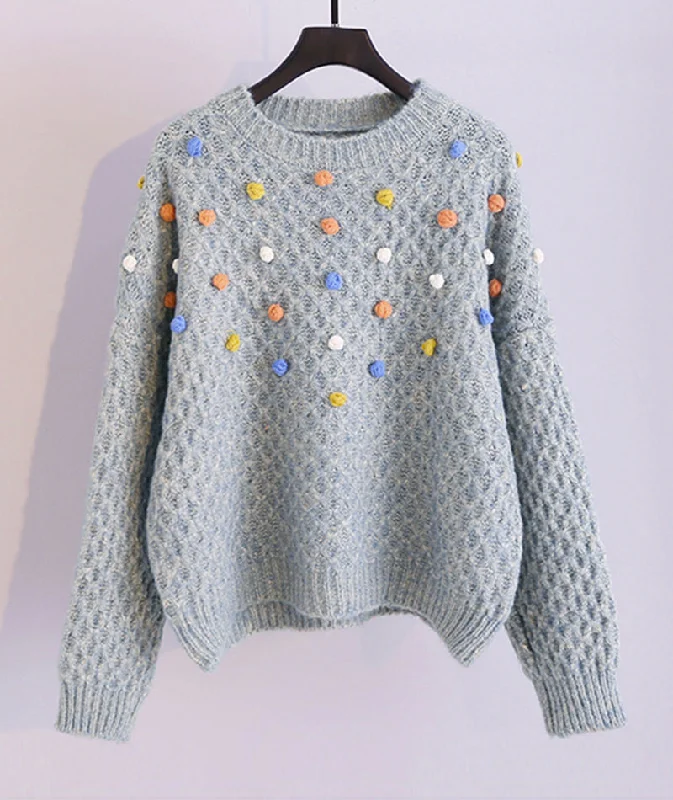 Colorful pom poms embellished round neck chunky sweater 062 Satin Fabric Silk Fabric Chiffon Fabric Colorful pom poms embellished round neck chunky sweater 062 Satin Fabric Silk Fabric Chiffon Fabric