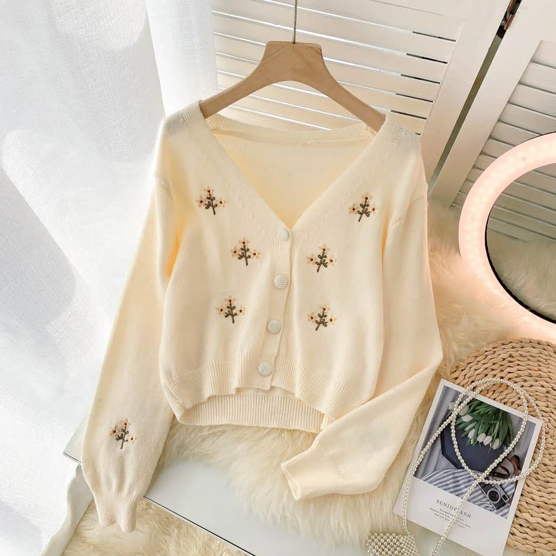Cute knitted long sleeve short sweater  012 Thin Thick Dense