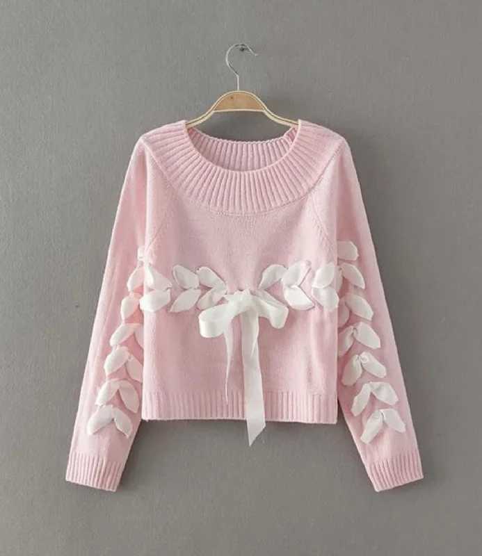 Cute lace up sweater  042 Chenille Blend Fleece Blend Nylon Blend
