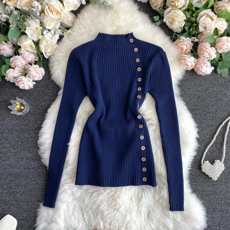 Cute long sleeve sweater 026 Turtle Neck Boat Neck Asymmetrical Neck