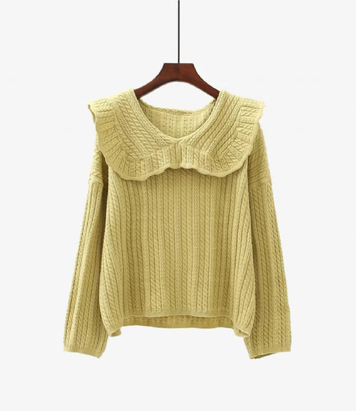 Cute long-sleeved lapel sweater 001 Fleece Sweater Nylon Polyester