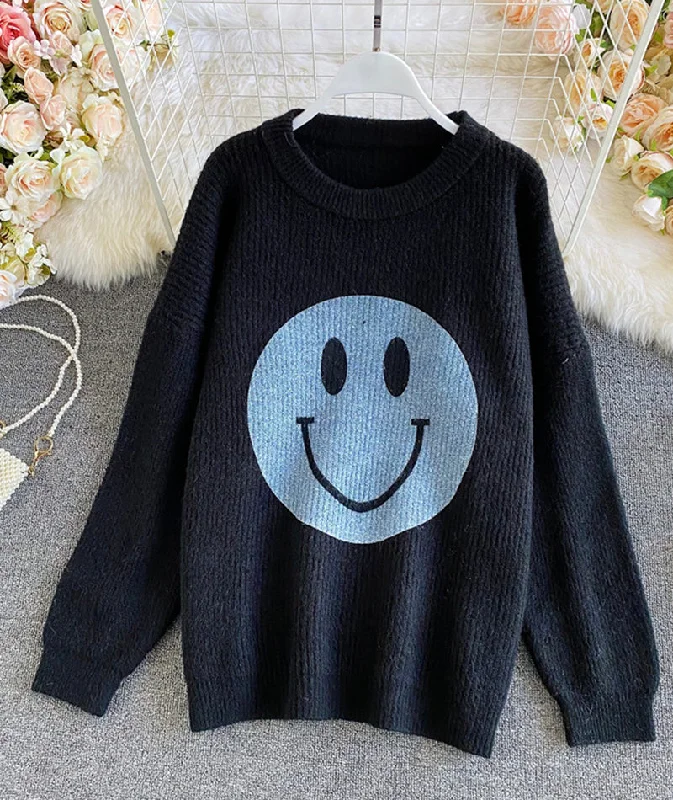 Cute smiley sweater  057 Houndstooth Herringbone Solid