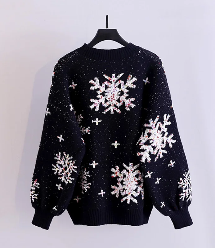 Cute snowflake long sleeve round neck sweater  029 Elegant Classic Vintage