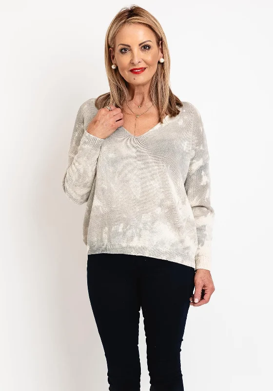 D.E.C.K By Decollage One Size Cotton Print Sweater, Taupe Zippered Buttoned Snapped