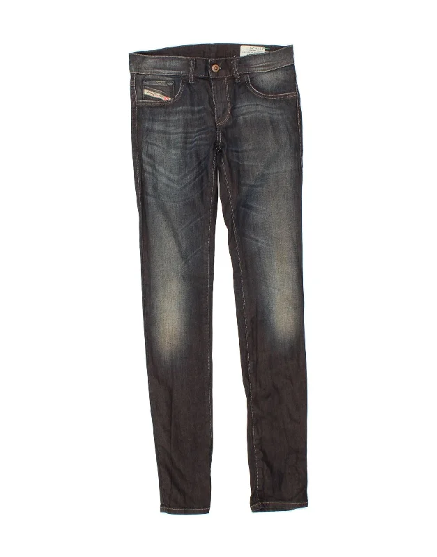 DIESEL Womens Livier Legging Super Slim Jeans W26 L32 Navy Blue Cotton Comfortable Drawstring Waist Jeans