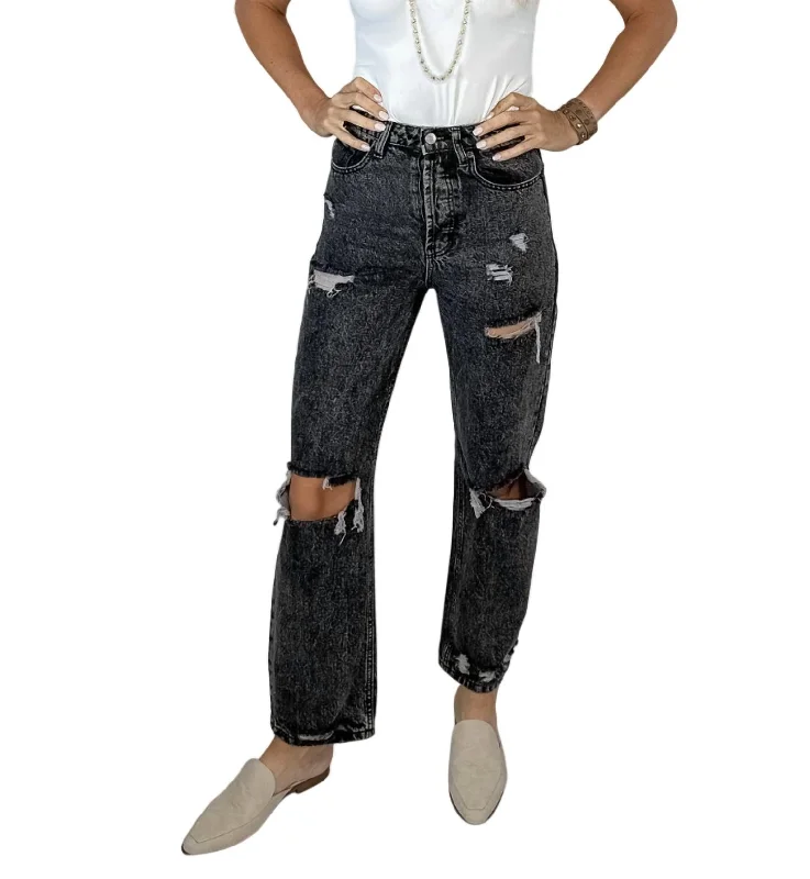 Dissed Ripped Jeans In Washed Black Trendy Wide-Legged High-Waist Jeans