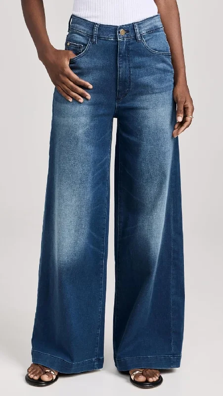 DL1961 Women Hepburn Wide Leg Jeans Stretch Denim Pants Orlena Blue Chic Vintage-Inspired Denim Jeans DL1961 Women Hepburn Wide Leg Jeans Stretch Denim Pants Orlena Blue Chic Vintage-Inspired Denim Jeans