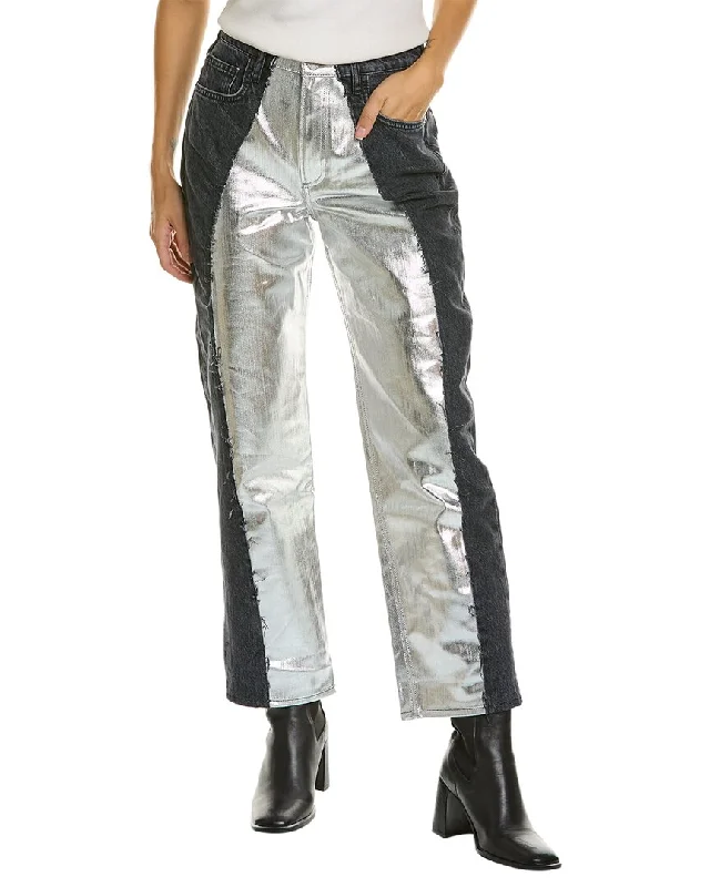 FRAME Denim Pieced Orbital & Silver Chrome Straight Jean Casual Loose Fit Jeans