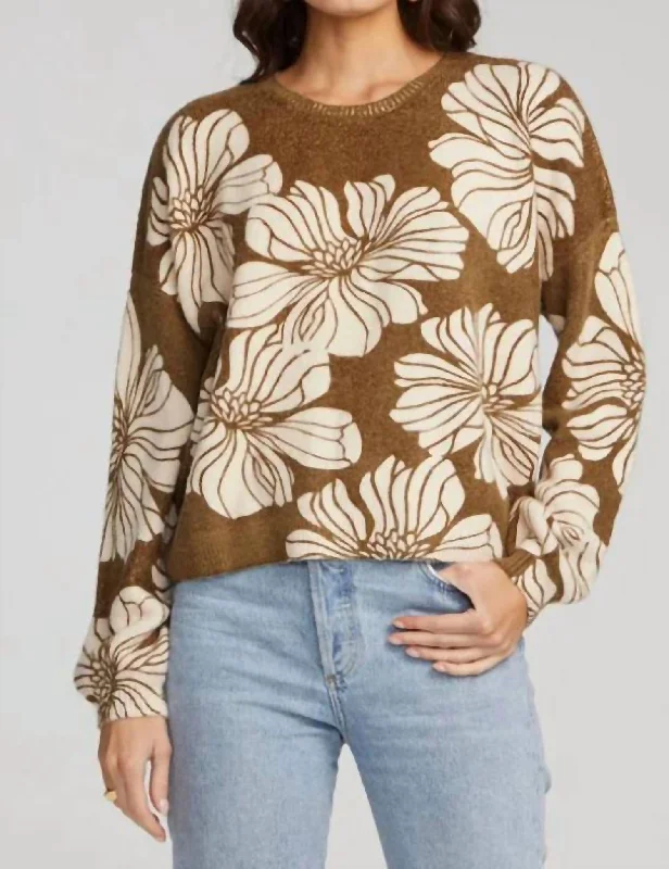 Ganna Long Sleeve Sweater In Moss Spandex Blend Rayon Blend Denim Blend