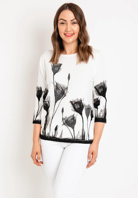 Natalia Collection Rhinestone Floral Sweater, Black Zippered Buttoned Snapped