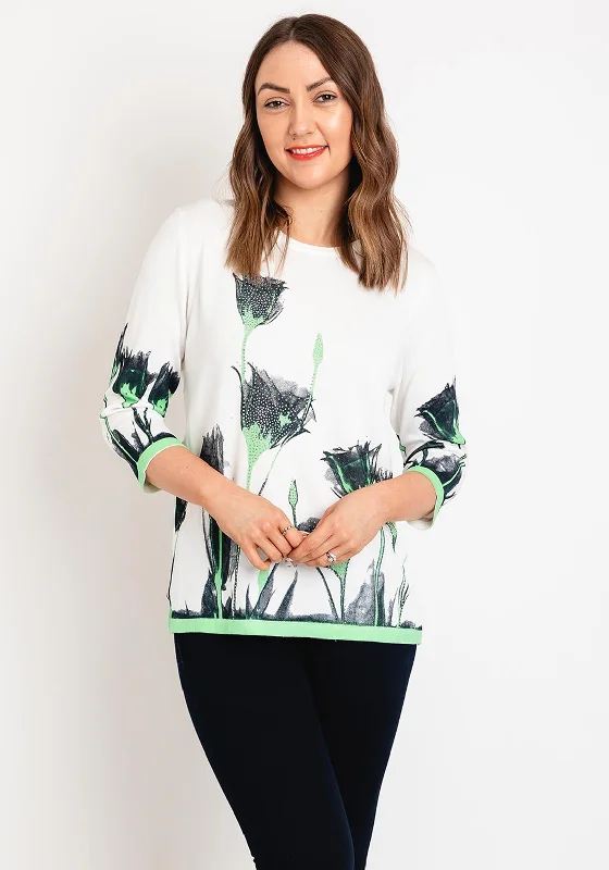 Natalia Collection Rhinestone Floral Sweater, Mint Wool Sweater Cotton Sweater Cashmere Sweater