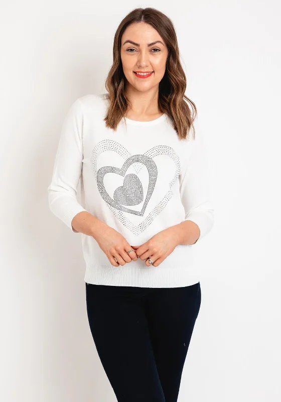 Natalia Collection Rhinestone Heart Sweater, Ivory Chenille Brocade Lace
