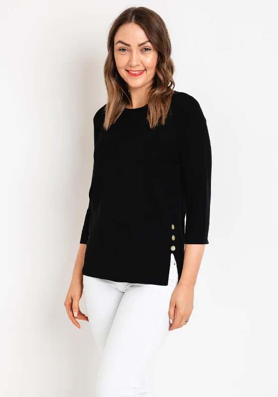 Natalia Collection Button Detail Sweater, Black Front Pockets Side Pockets Patch Pockets Natalia Collection Button Detail Sweater, Black Front Pockets Side Pockets Patch Pockets