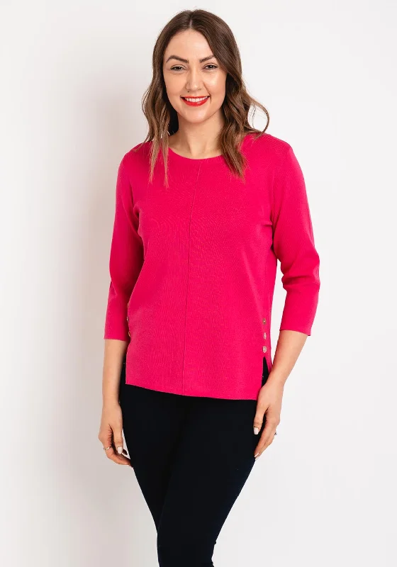 Natalia Collection Button Detail Sweater, Fuchsia Zippered Front Buttoned Front Snap Front Natalia Collection Button Detail Sweater, Fuchsia Zippered Front Buttoned Front Snap Front