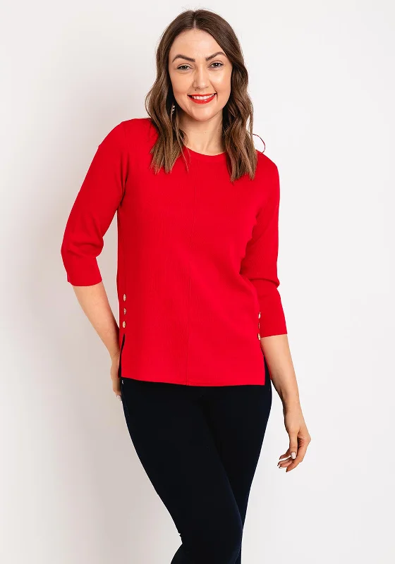 Natalia Collection Button Detail Sweater, Red Mesh Fabric Canvas Fabric Denim Fabric Natalia Collection Button Detail Sweater, Red Mesh Fabric Canvas Fabric Denim Fabric