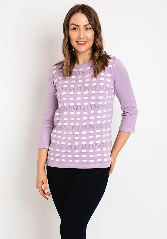 Natalia Collection Round Neck Print Sweater, Lilac & White Thin Thick Dense