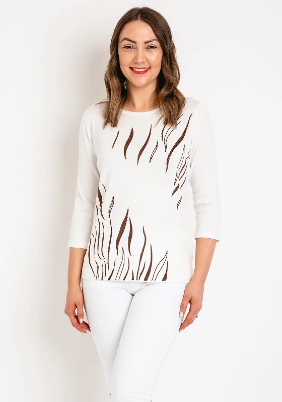 Natalia Collection Rhinestone Print Sweater, Ivory Mesh Sweater Canvas Denim
