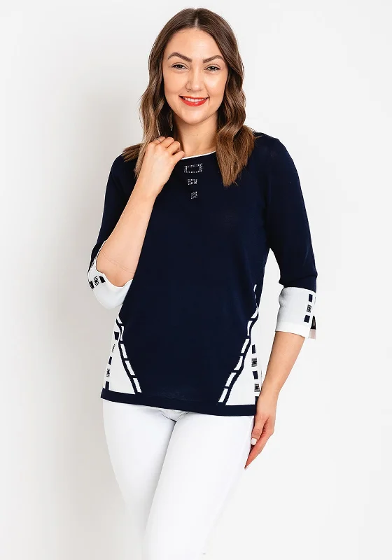 Natalia Collection Rhinestone Detail Sweater, Navy Zippered Front Buttoned Front Snap Front Natalia Collection Rhinestone Detail Sweater, Navy Zippered Front Buttoned Front Snap Front