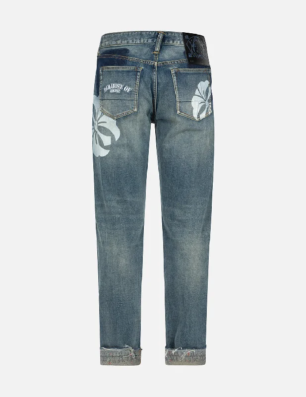 Kamon Print Carrot Fit Denim Jeans #2017 Chic Double Waistband Jeans