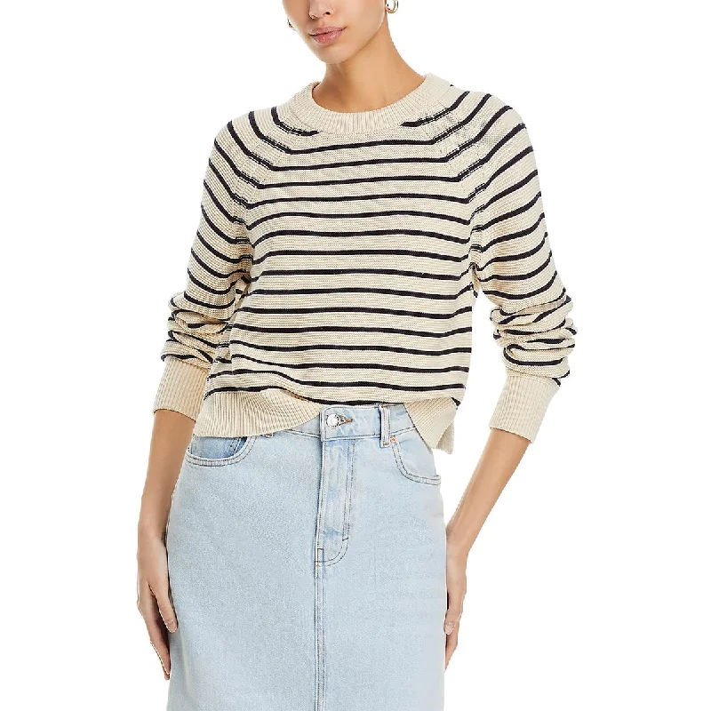 Lillie Mozart Womens Crop Crewneck Pullover Sweater Herringbone Houndstooth Plaid