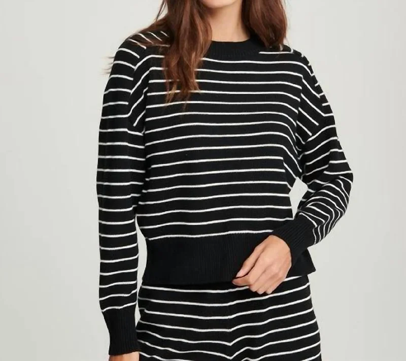 Lizz Sweater In Black/white Stripes Lace Blend Ribbed Blend Corduroy Blend