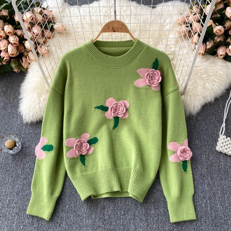 Lovely flowers long sleeve sweater 006 Iron Safe Non-Iron Wrinkle Free