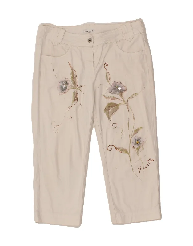 MARELLA Womens Capri Jeans UK 12 Medium W30 L21 White Floral Cotton Stylish Cargo Style Jeans MARELLA Womens Capri Jeans UK 12 Medium W30 L21 White Floral Cotton Stylish Cargo Style Jeans