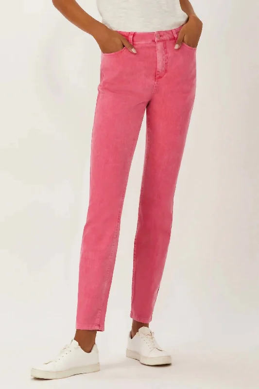Melrose 5 Pocket Classic Jeans In Washed Fuchsia Trendy Low-Rise Slim Jeans
