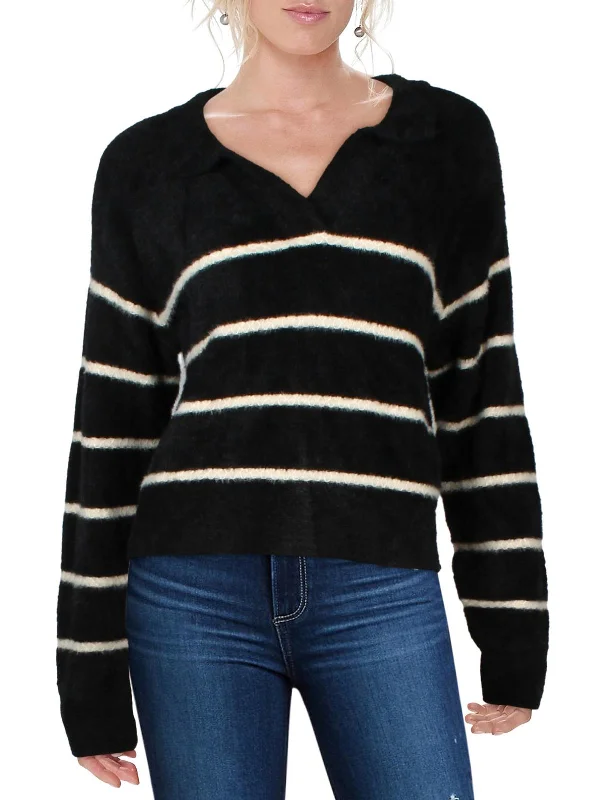 Monique Womens Fleece Striped Pullover Sweater Fleece Sweater Nylon Polyester