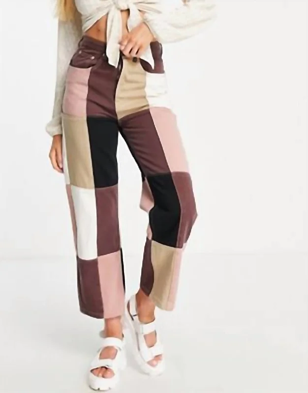 Patchwork Straight Jeans In Mixed Brown Denim Classic Button Fly Jeans
