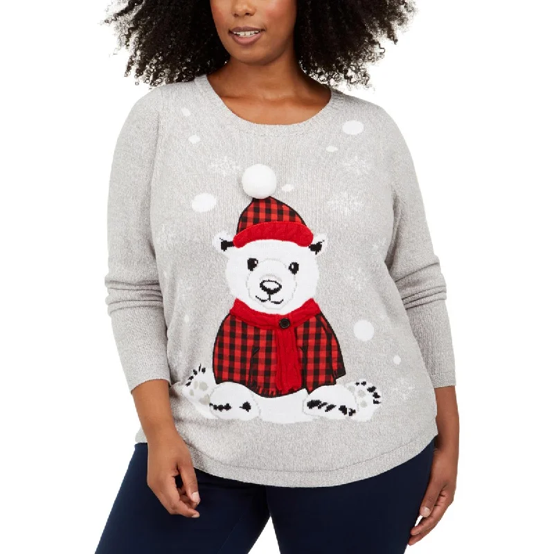 Plus Buffalo Bear Womens Plaid Festive Christmas Sweater Lightweight Heavyweight Midweight