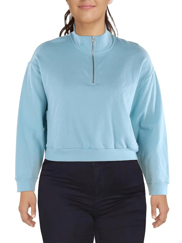 Plus Womens Fleece 1/4 Zip Pullover Sweater Mesh Fabric Canvas Fabric Denim Fabric