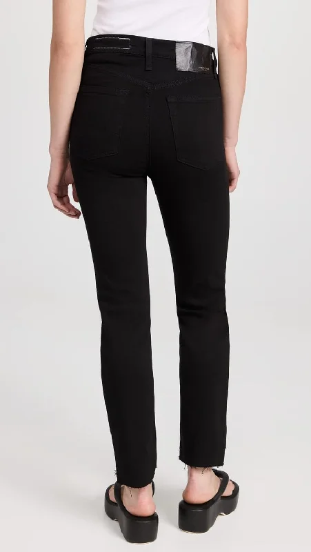 Rag & Bone Women's Wren Slim Fit Raw Cuffs Stretch Denim Jeans Black Stylish High-Rise Mom Jeans Rag & Bone Women's Wren Slim Fit Raw Cuffs Stretch Denim Jeans Black Stylish High-Rise Mom Jeans