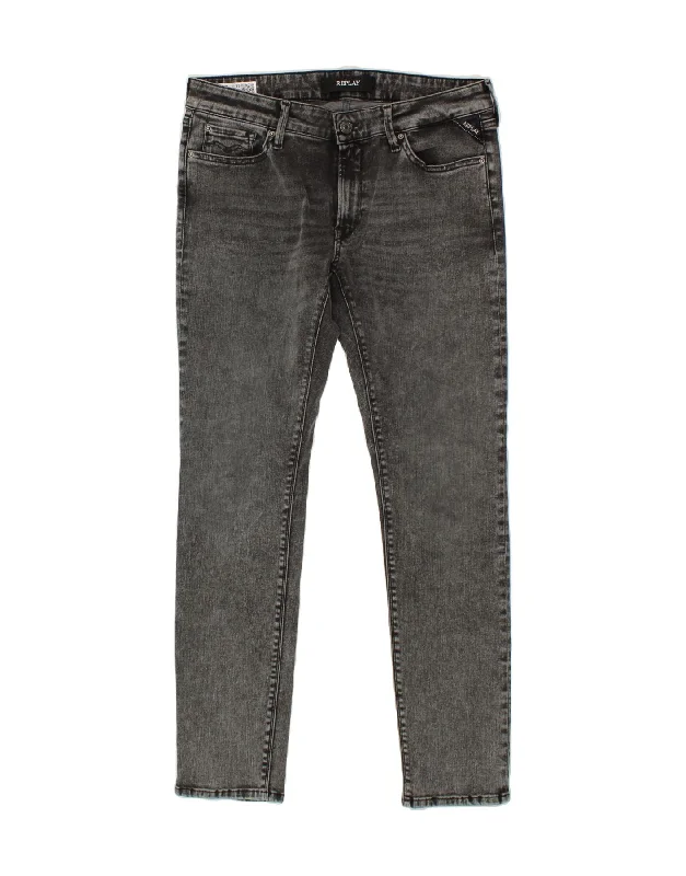 REPLAY Womens New Luz Skinny Jeans W32 L30  Grey Cozy Stretch High-Waist Jeans