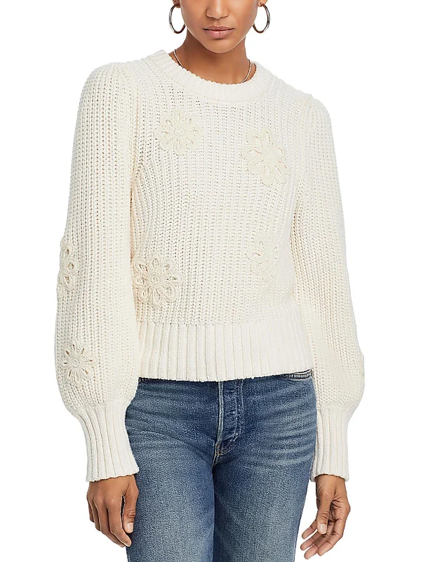 Romy Womens Crochet Cable Knit Crewneck Sweater Nylon Fabric Polyester Fabric Spandex Fabric Romy Womens Crochet Cable Knit Crewneck Sweater Nylon Fabric Polyester Fabric Spandex Fabric