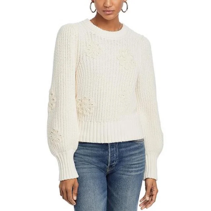 Romy Womens Crochet Long Sleeve Pullover Sweater Oversized Loose Flowy