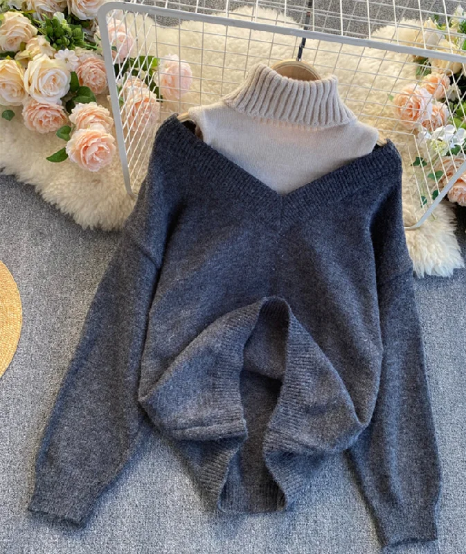 Stylish long sleeve sweater high neck sweater  053 Embroidered Appliqued Beaded