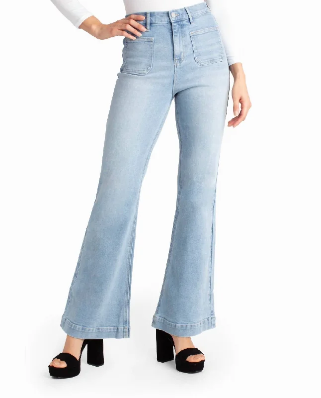 Sutton Place High Rise Flare Jean In Light Blue Stylish Stone-Wash Denim Jeans