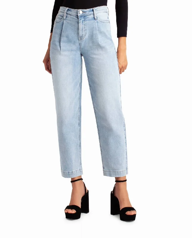 Sutton Place High Rise Pleated Taper Jean In Light Blue Cozy Relaxed Fit Jeans