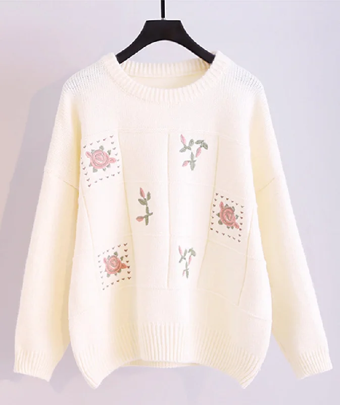 Sweater cute embroidery long sleeve sweater 064 Spandex Blend Rayon Blend Denim Blend Sweater cute embroidery long sleeve sweater 064 Spandex Blend Rayon Blend Denim Blend