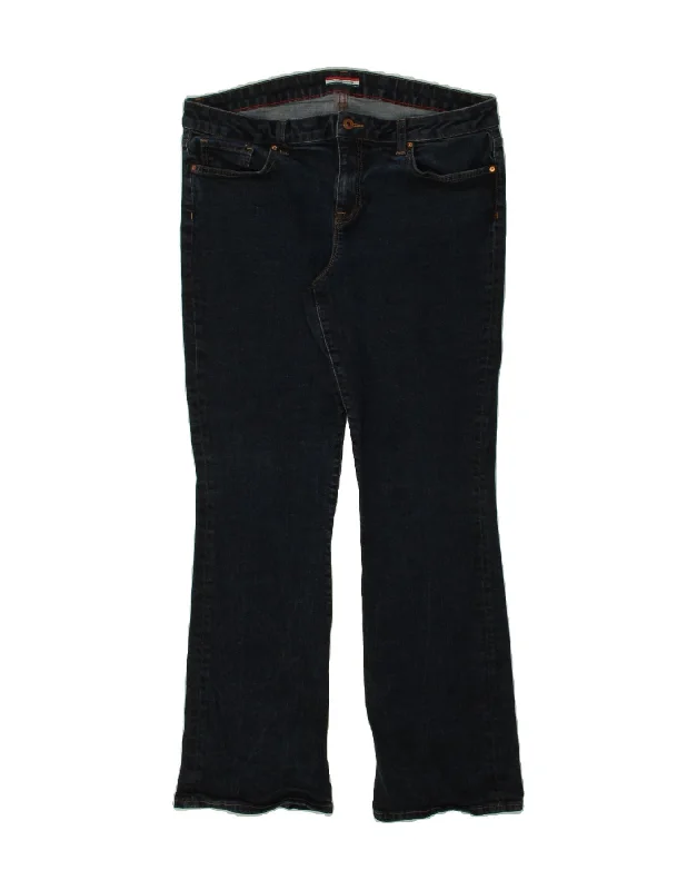 TOMMY HILFIGER Womens Curve Bootcut Jeans US 14 XL W36 L31 Navy Blue Fashionable Raw Hem Bootcut Jeans
