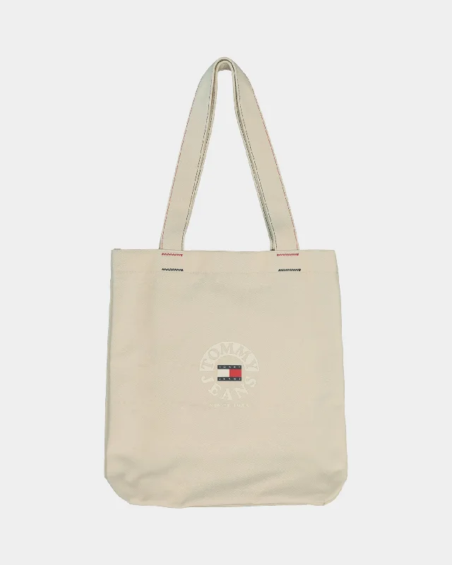 Tommy Jeans Logo Canvas Bag Natural Stylish Shredded Denim Jeans