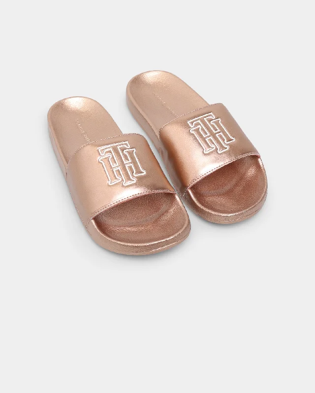 Tommy Jeans Women's Mono Metallic Pool Slides Rose Gold Trendy Paperbag Waist Jeans