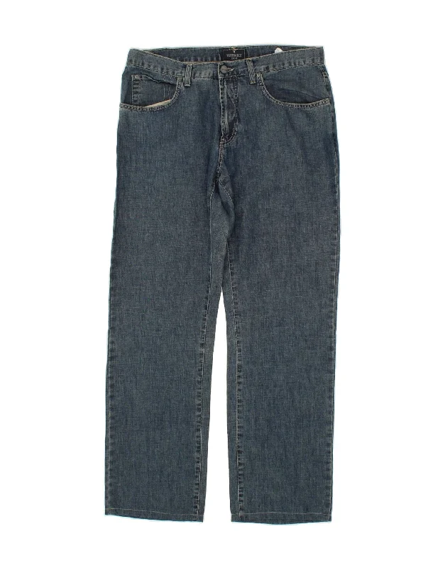TRUSSARDI Womens Straight Jeans W35 L31 Blue Cotton Casual Loose Fit Jeans