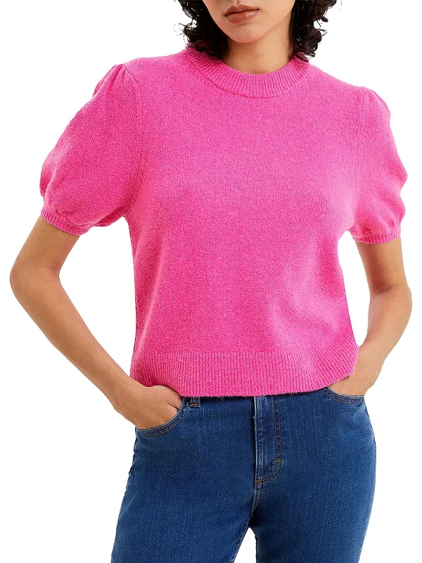 Vhari Womens Crewneck Short Sleeve Pullover Sweater Stretchy Elastic Breathable