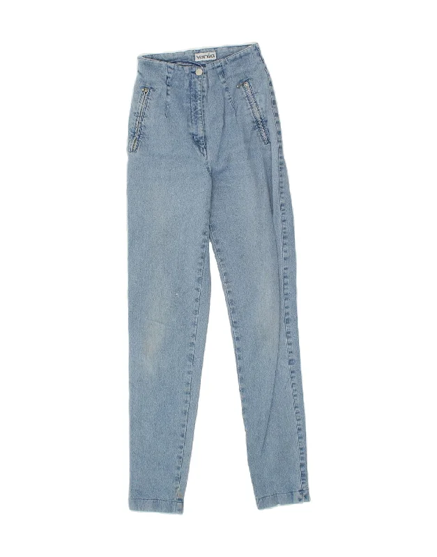 VINTAGE Womens High Waist Tapered Jeans IT 36 XS W25 L31 Blue Cotton Fashionable White Denim Jeans VINTAGE Womens High Waist Tapered Jeans IT 36 XS W25 L31 Blue Cotton Fashionable White Denim Jeans