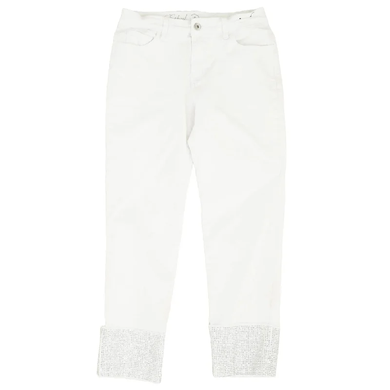 White Solid Mid Rise Slim Leg Jeans Elegant Bootcut Fit Jeans