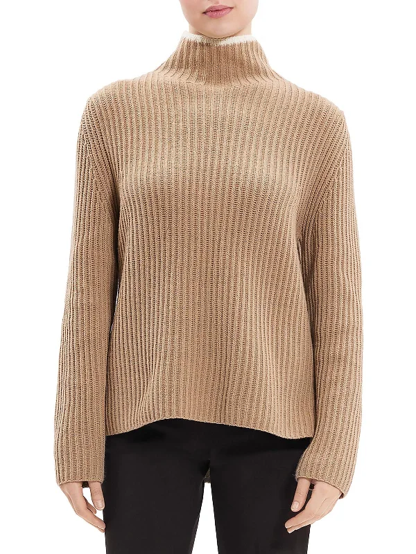 Womens Cashmere Blend Turtle Neck Pullover Sweater Zippered Front Buttoned Front Snap Front