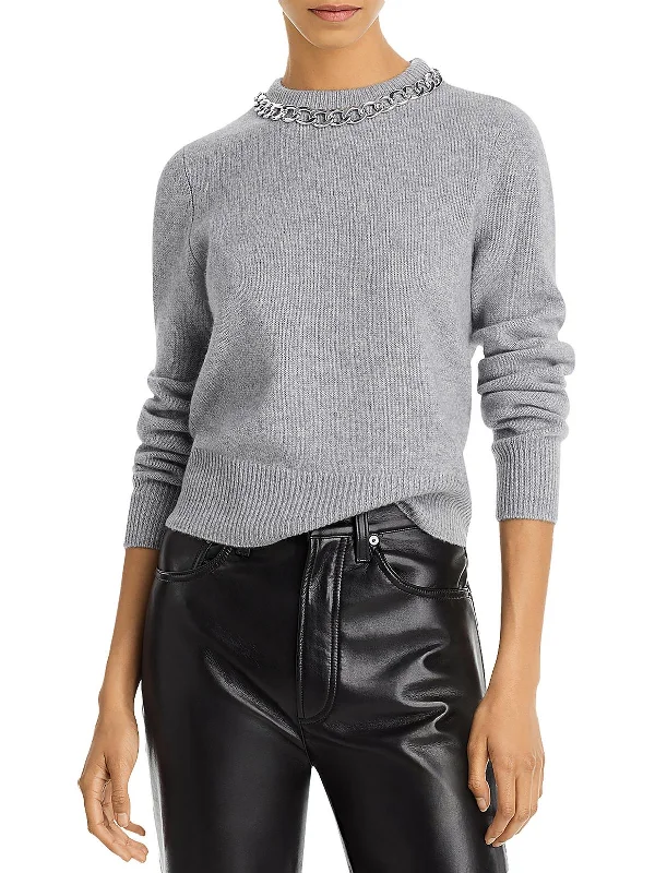 Womens Cashmere Heathered Crewneck Sweater Polka Dot Checkered Tartan